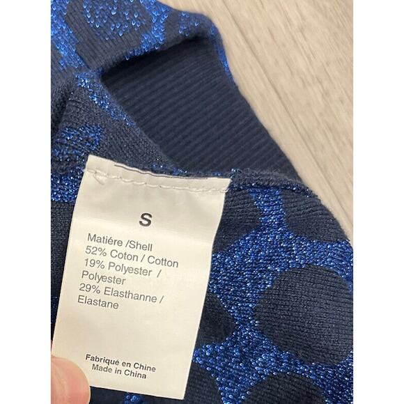 SONIA RYKIEL Blue Metallic Thread Textured Pullover Short Sleeve Sweater Top S - Picture 4 of 4